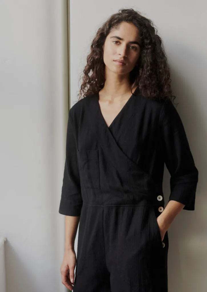 TOAST Brushed Cotton Linen Herringbone Jumpsuit-Women Linen|Loungewear