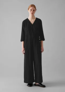 TOAST Brushed Cotton Linen Herringbone Jumpsuit-Women Linen|Loungewear