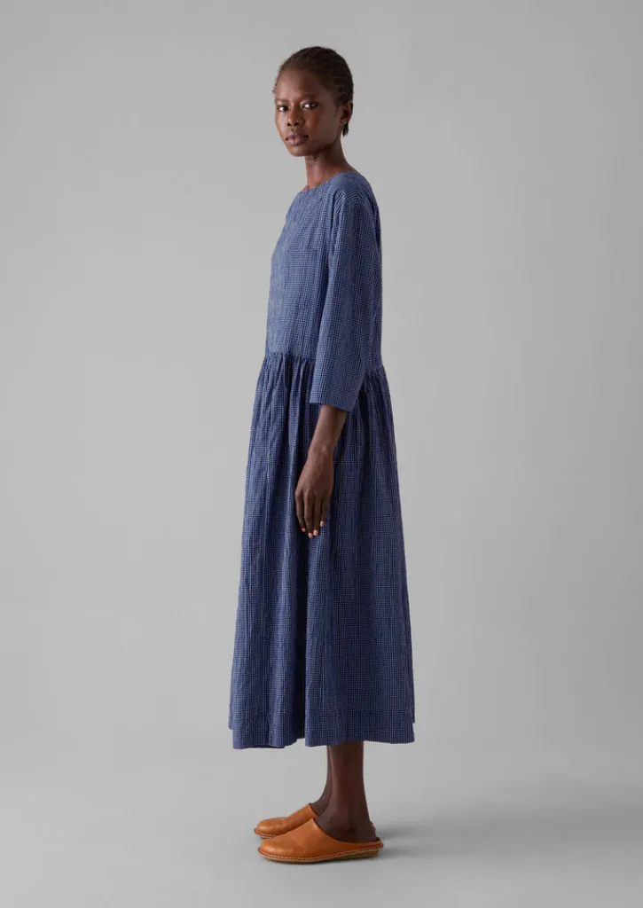 TOAST Check Crinkle Cotton Boat Neck Dress-Women Loungewear|Dresses