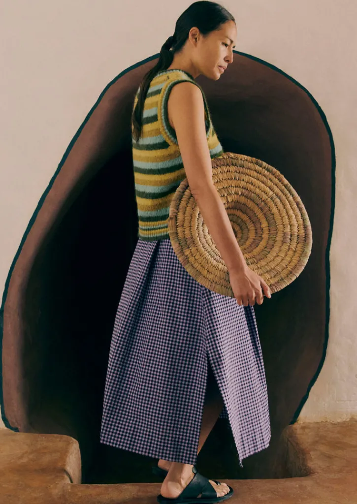 TOAST Cotton Gingham Seersucker Skirt-Women Skirts