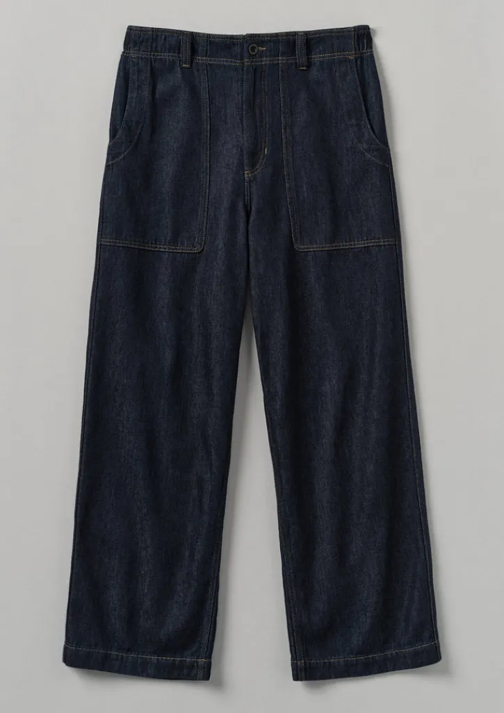 TOAST Cotton Hemp Denim Cargo Trousers- Denim|Trousers