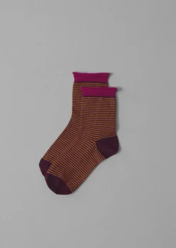 TOAST Fine Stripe Cotton Cashmere Socks-Women Socks & Tights|Cashmere
