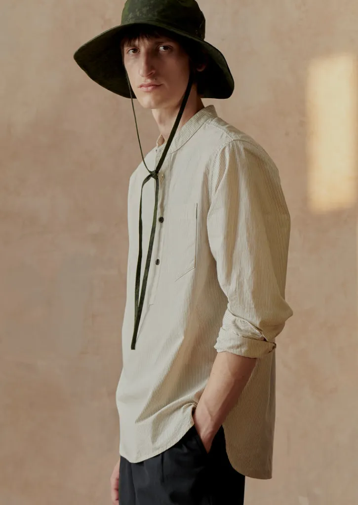 TOAST Grandad Collar Stripe Pullover Shirt- Shirts