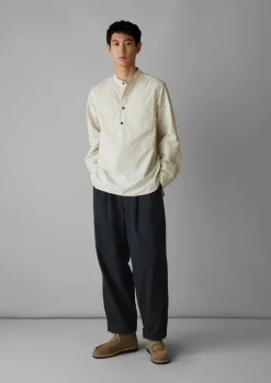 TOAST Grandad Collar Stripe Pullover Shirt- Shirts