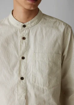 TOAST Grandad Collar Stripe Pullover Shirt- Shirts
