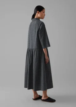 TOAST Graph Check Cotton Cashmere Shirt Dress-Women Cashmere|Loungewear