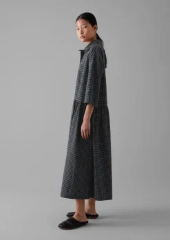 TOAST Graph Check Cotton Cashmere Shirt Dress-Women Cashmere|Loungewear