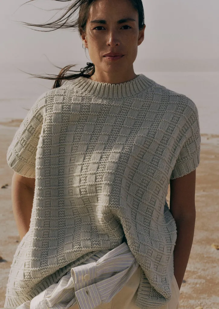 TOAST Grid Stitch Wool Cotton Tank-Women Knitwear