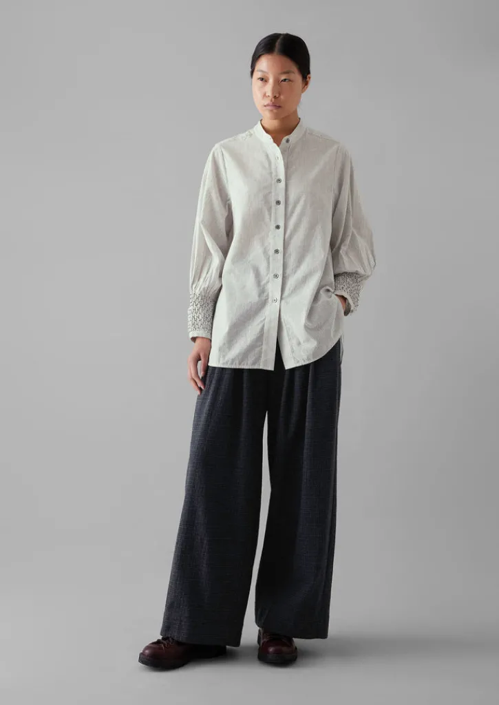 TOAST Hand Smocked Stripe Cotton Linen Shirt-Women Shirts|Tops & Tees