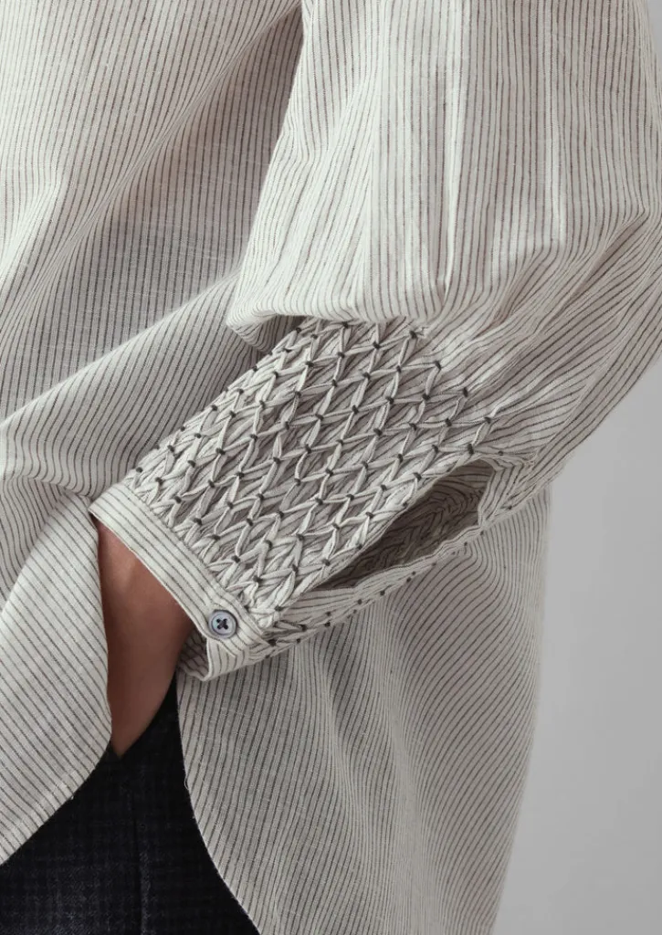 TOAST Hand Smocked Stripe Cotton Linen Shirt-Women Shirts|Tops & Tees