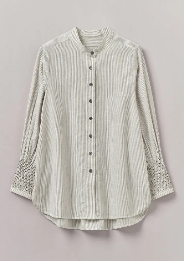 TOAST Hand Smocked Stripe Cotton Linen Shirt-Women Shirts|Tops & Tees