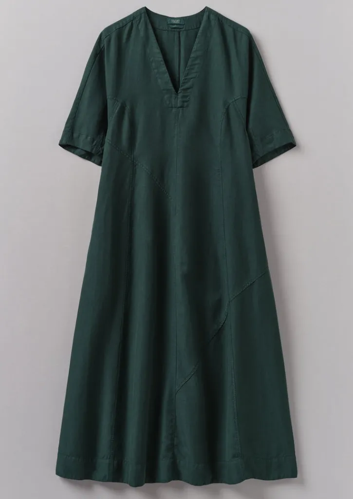 TOAST Lyocell Linen Herringbone Panel Dress-Women Linen|Dresses