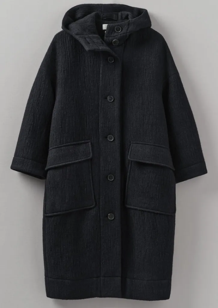 TOAST Navy Wool Hooded Coat-Women Coats & Jackets