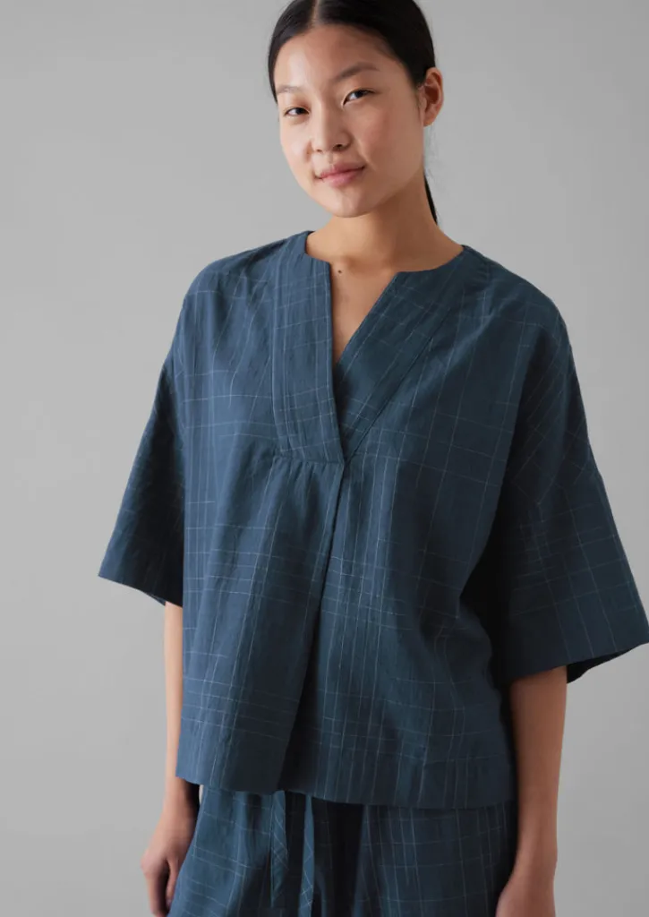 TOAST Sketched Check Cotton Pyjama Top-Women Nightwear