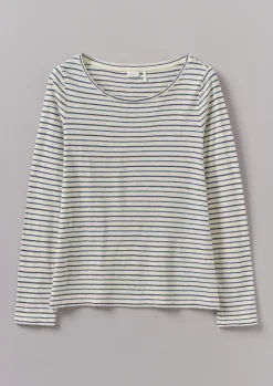TOAST Stripe Cotton Open Neck Tee-Women Jersey|Tops & Tees