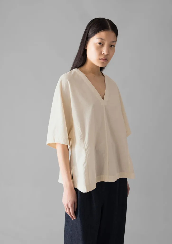 TOAST Textured Cotton Poplin V-Neck Top-Women Tops & Tees