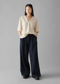 TOAST Textured Cotton Poplin V-Neck Top-Women Tops & Tees