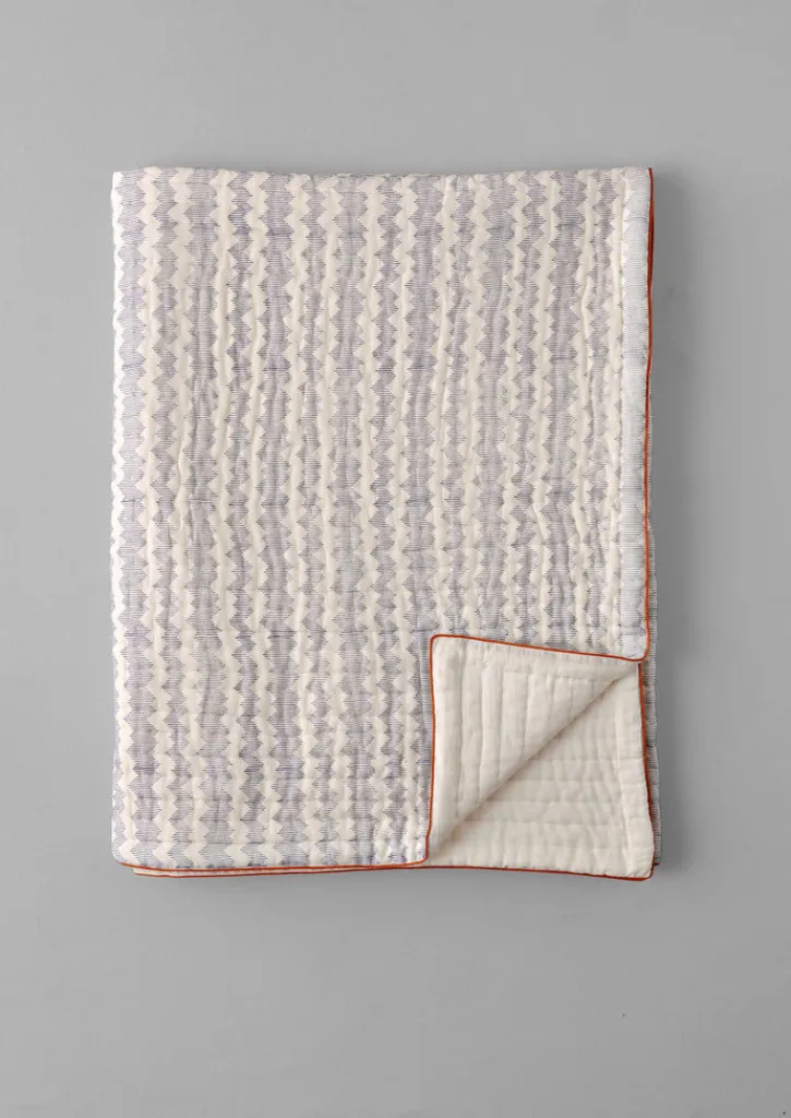 TOAST Zig Zag Block Print Cotton Quilt- Textiles|Blankets & Throws