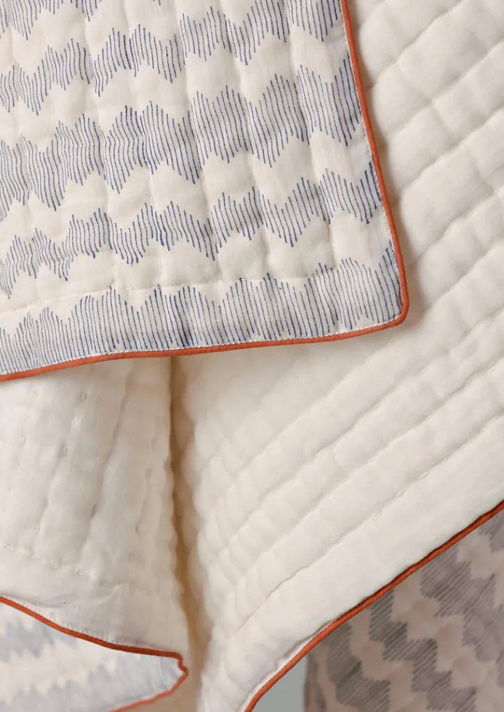 TOAST Zig Zag Block Print Cotton Quilt- Textiles|Blankets & Throws